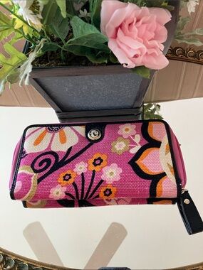 SPARTINA 449 Leather & Natural Linen Mod Style Wallet
